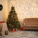 festive interior with comfortable sofa